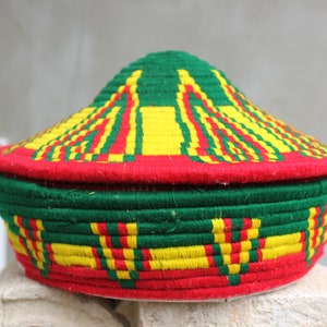 Vintage Ethnic Woven Box With Lid Colorful Storage Box For Home, Toy Storage Basket, Shoe Storage