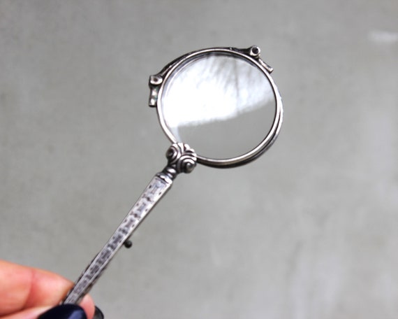 ローネットグラス折り畳みオペラグラスルーペアンティークビンテージ 銀製