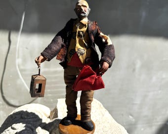 Vintage Französisch Santon Mann Figur Laterne Volkskunst Charakter Puppe 26 cm