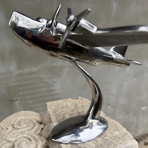 Vintage Aluminum Airplane Model, Handmade Aviation Sculpture, B17 Flying Fortress Inspired Art, Antique Aircraft Collector Gift, Plane