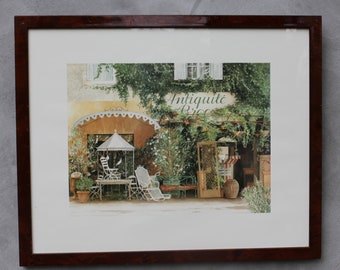 Vintage gerahmte französischer Hof-Druck, Antiquitätenladen-Szenen-Wand-Kunst-Dekor