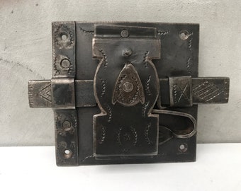 Vintage Door Lock  Mechanism Unique Hand forged Wrought Iron Door  Latch  Massive cabinet lock Door secure handle