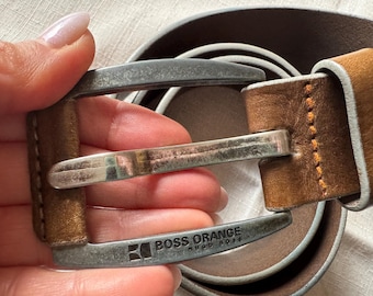 Hugo Boss Orange Ledergürtel Braun Vintage Handgemachter Italien Rindsleder Gürtel
