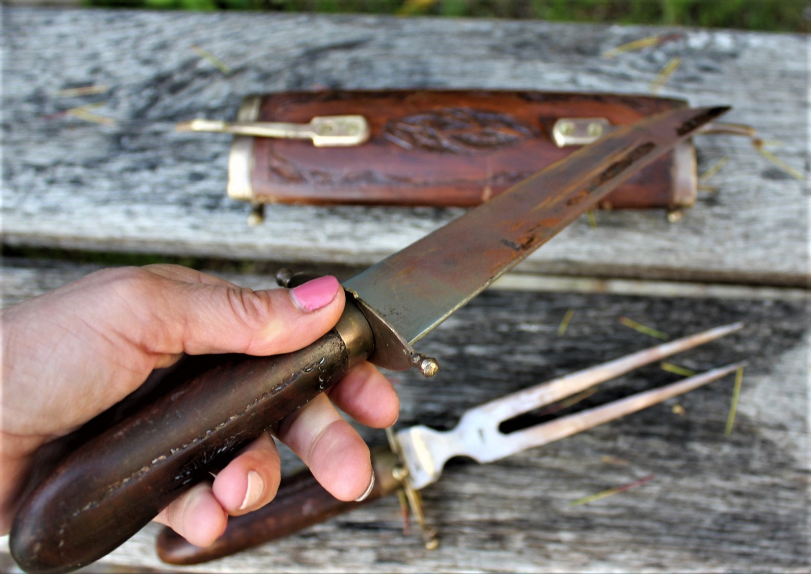 Vintage Indian Carving Fork and Knife souvenir Set with Brass Etsy