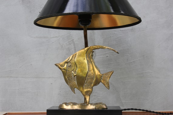 Brass Table Lamp Fish Statue Light Exotic Moonfish Sculpture