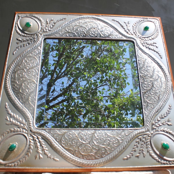 Statement Sterling Silver Mirror by Bruno Castellani, Signed Italian Table Top Makeup Vanity Mirror Ornate Designer Decoration