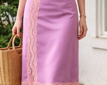 Versace Jeans Couture Seidenrock Spitze Rosa Lila Midi High Waist Vintage Italien