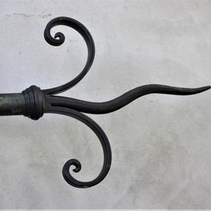 Elegant Hand-Forged Curtain Rod Finial, Wrought Iron Scroll Flame Design, Decorative Forged Metal Panel Pole Ornament, Sold Individually