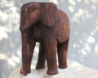 Vintage Wood Carved elephant figurine animal statue Good luck home gift Housewarming gift Office decoration