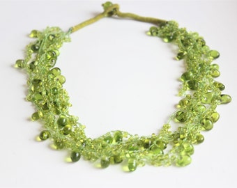 Vintage Green beaded necklace Statement Cluster necklace