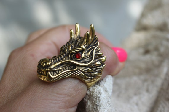 Large Dragon Head Ring Gothic Jewelry Rock Punk A… - image 1
