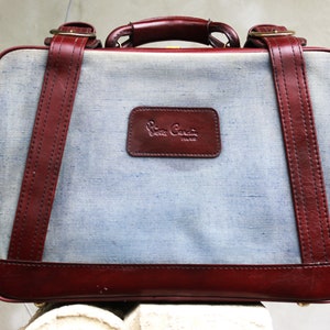 Valise Pierre Cardin vintage rare sac de voyage des années 1970 Bagage à main rétro en cuir et toile porte-documents de créateur français à collectionner