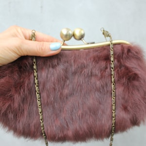 Fashion Fur Leather Purse Brown Fur Clutch Evening Bag Shoulder Chain Fur Wallet