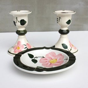 Villeroy & Boch Wild Rose Serie Set of Two Candlesticks and an Ashtray, to Complete the Basic Set