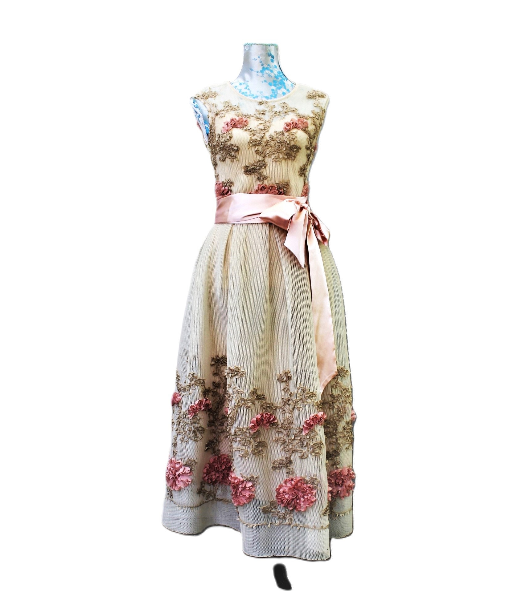 Elegant Floral Embroidered Vintage Dress, Party Cocktail Midi, New Year's Eve Dress Elegant Floral Embroidered Vintage Dress, Party Cocktail Midi, New Year's Eve Dress