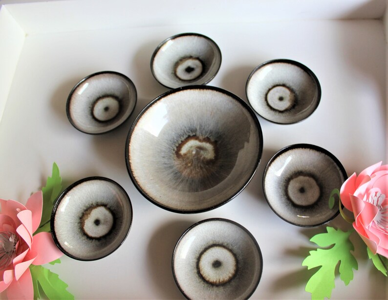 ensemble de sushis vintage Servir des bols à sushi Petits bols de service Bols à tapas Bols en poterie image 3