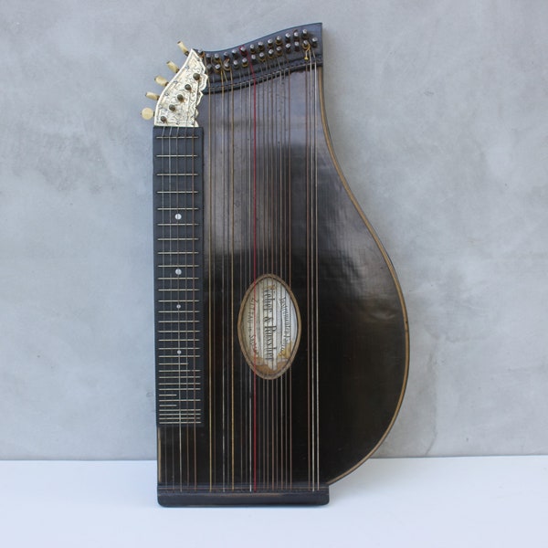 Harp Zither in a Box with Beautiful Ornaments, 30 Strings, Music School or Shop Decoration, Gift for Guitarist Musician