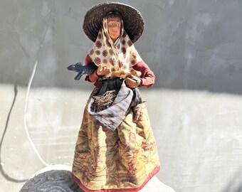 Französische Santon Figur Frau 33 cm Provence Volkskunst Terrakotta Figur Textil