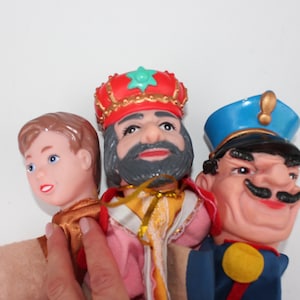 Vintage German Hand puppets, Set of Three Dolls, Rubber Headed Glove Puppets, Character Puppets.