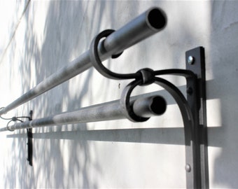 A Double Curtain Rod Holder, Wrought Iron Bracket, Any Room Wall Mounted Drapery Hanger, Unique Model Rail Holder
