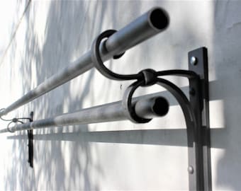 A Double Curtain Rod Holder, Wrought Iron Bracket, Any Room Wall Mounted Drapery Hanger, Unique Model Rail Holder