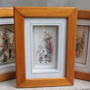 3D Paper Art, Set of Three Pieces Anton Pieck Shadow Boxes in Frames
