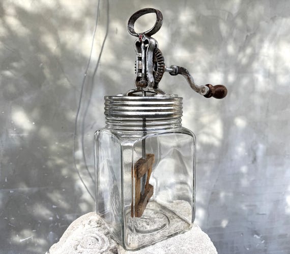 Bargain John Clear Glass Butter Churn Jar with Metal Hand Crank main image 2
