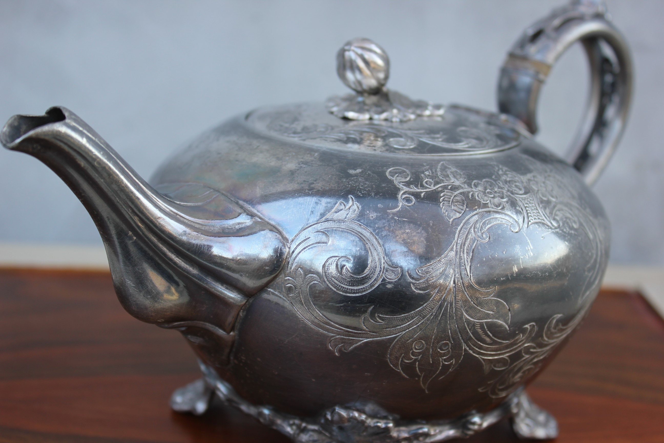 Vintage brass engraved teapot Old kettle with relief ornate Etsy