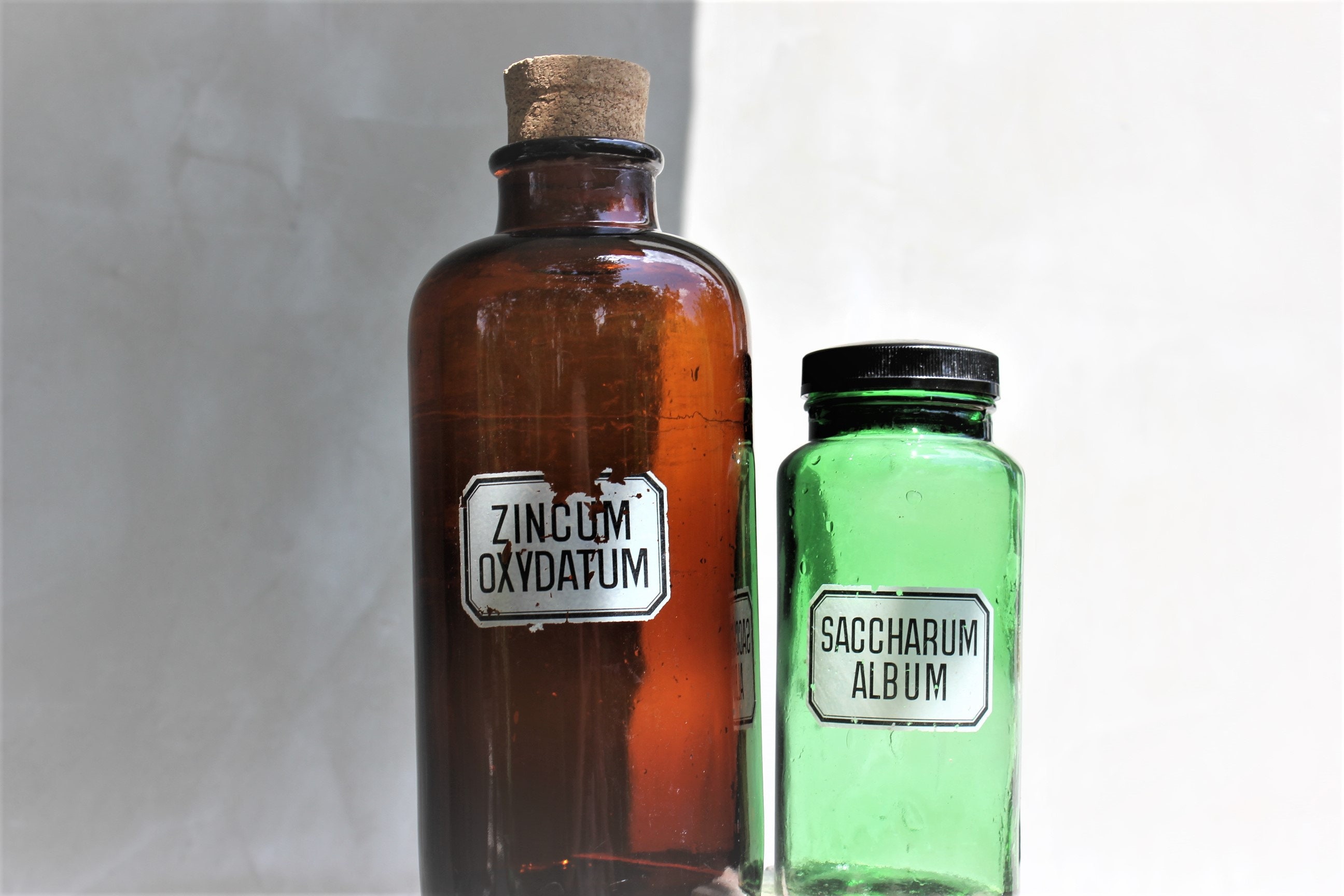 Two Big Vintage medicine Jars pharmacy jars Brown and Green Etsy