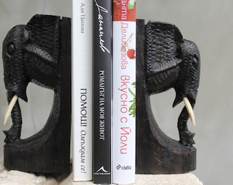 Two Exotic Wood Bookend Elephants Books Holders for Luck Accessory Kids library Decoration Birthday gift Happy Home Decor