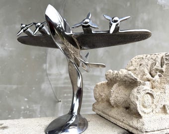Vintage Flugzeug Skulptur Metall Flugzeug Modell Art Deco Flugzeug Schreibtisch Dekor