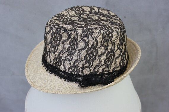 Vintage Summer Fedora Straw with Lace Hat Fashion… - image 3