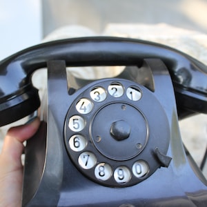 Vintage Black dial telephone, Vintage rotary phone, desk phone, 50s telephone, man cave decor, movie decoration Collectible gift