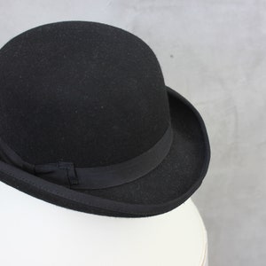 Vintage Bowler Hat British Borsalino Hat Men Black Wood Hand Made Hat English Bowler