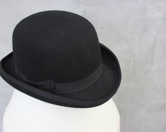 Vintage Bowler Hat British Borsalino Hat Men Black Wood Hand Made Hat English Bowler