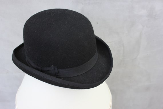 Vintage Bowler Hat British Borsalino Hat Men Blac… - image 1