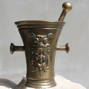 Seltener Messing Mörser Massive Gewürz Handmühle und Pestle, Liebe Kochen Geschenk, Küchendekoration