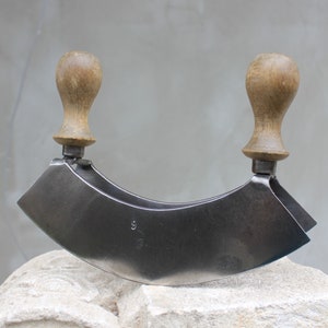 Two Bladed Herb Chopper, 50s Double Vintage Cutter, Mezzaluna, Kitchen Tool, Restaurant Decoration