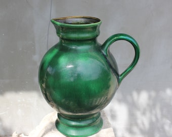 Aquamarine Large Pitcher, Aqua Green Drip Glaze Jug Large Vintage Ceramic Vase