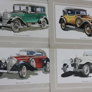 Four Retro Mercedes-Benz Posters Cars 30s Mercedes 370 J, 540 KCA, 370 K, 260, Love Retro Car Gift Collectors, Boys Room Wall Hang