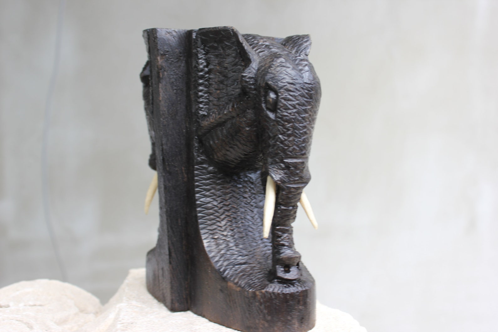 Two Vintage Wooden Bookend Elephants Books Holders for Luck Etsy