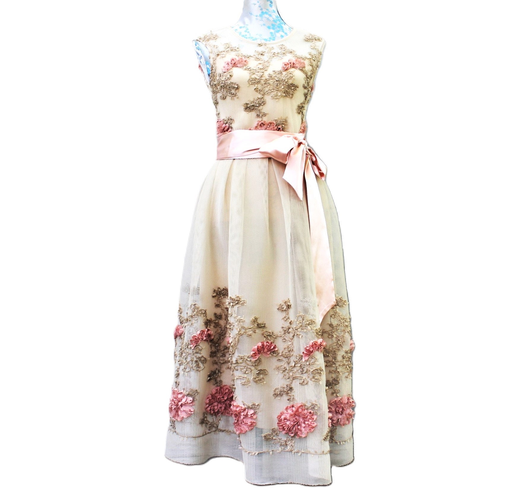 Elegant Floral Embroidered Vintage Dress, Party Cocktail Midi, New Year's  Eve Dress - Etsy
