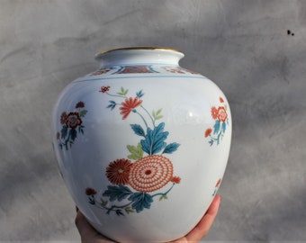 Japanese porcelain Vase Asian White Vase Hand Painted Floral Vase Porcelain