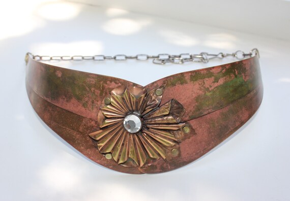 Vintage womans belt Metal cooper wide statement be