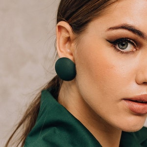 Bucis - pine green earrings, Leather earrings, Handmade earrings, Geometric Round earrings Stud earrings, earrings Jewelry