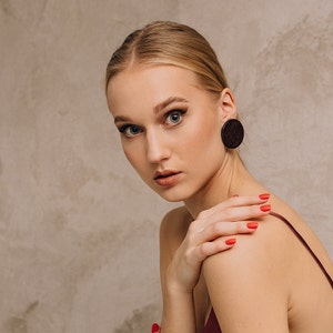 Bucis burgundy earrings, Leather earrings, Handmade earrings, Geometric Round earrings, Stud earrings, earrings, Jewelry image 7