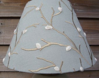 Duck egg blue 30cm coolie lampshade or ceiling light shade embroidered pussy willow branches