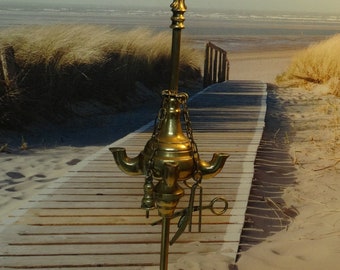 Lebber vintage® - Antique brass oil lamp / snot nose with 4 "muzzles" Netherlands brass antique 1900