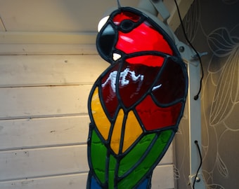 Vintage stained glass window hanger, PARROT