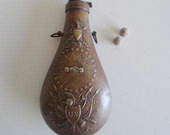 Lebber vintage® - Antique Peace Flask, Black Powder, American Flask & Cap Co., Civil War.